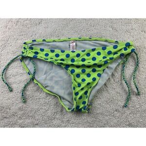 Justice Swim Bikini Bottom Womens 16 Neon Green Blue Polka Dot Side Tie Swimwear